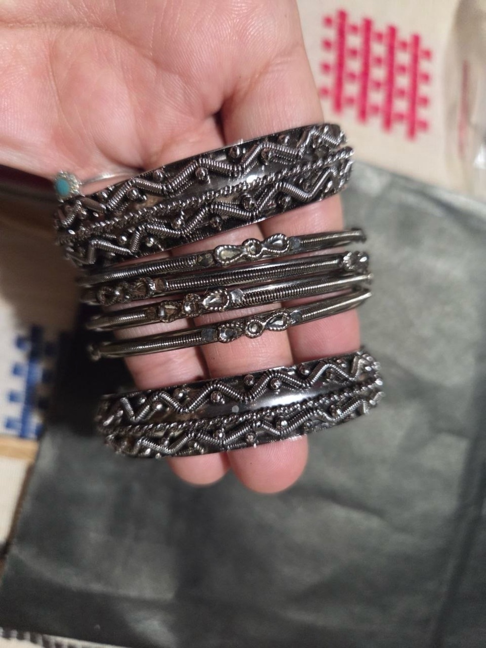 Intricate Silver-Tone Stacked Bangle Set